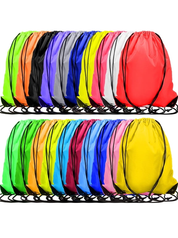 60 Pieces Drawstring Bags Bulk Nylon Sport Drawstring Backpack Bags Cinch Bags Sackpack for Men Women Gym Sport Traveling Yoga (20 Mixed Colors)