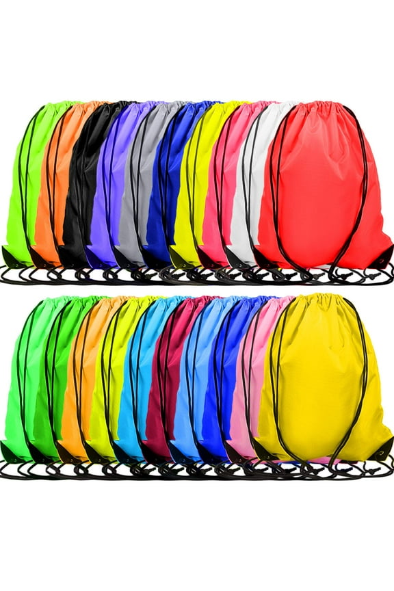 60 Pieces Drawstring Bags Bulk Nylon Sport Drawstring Backpack Bags Cinch Bags Sackpack for Men Women Gym Sport Traveling Yoga (20 Mixed Colors)