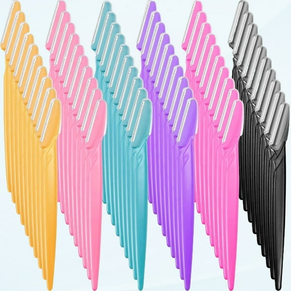 60 Pieces Eyebrow Razor Eyebrow Razors Shaver Microblades for Women Dermaplaning Tool Face Hair Trimmer Shaper with Precision Cover Party Favor Skincare (Pink, Blue, Yellow, Rose Red, Purple, Black)