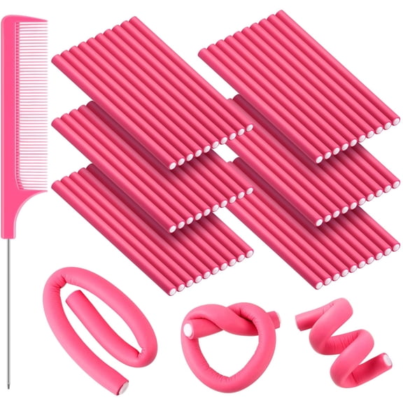 60 Pieces Flexible Curling Rods Hair Curlers Rollers Twist Flexi No Heat Rods Rollers for Long Short Hair Women(0.3 x 7 Inch,Pink)
