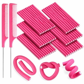 60 Pieces Flexible Curling Rods Hair Curlers Rollers Twist Flexi No Heat Rods Rollers for Long Short Hair Women 0.3 x 7 Inch, Pink