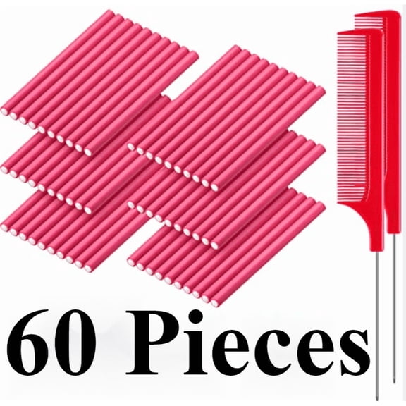 60 Pieces Flexible Curling Rods Hair Curlers Rollers Twist Flexi No Heat Rods Rollers for Long Short Hair Women(0.3 x 9.5 Inch,Pink)