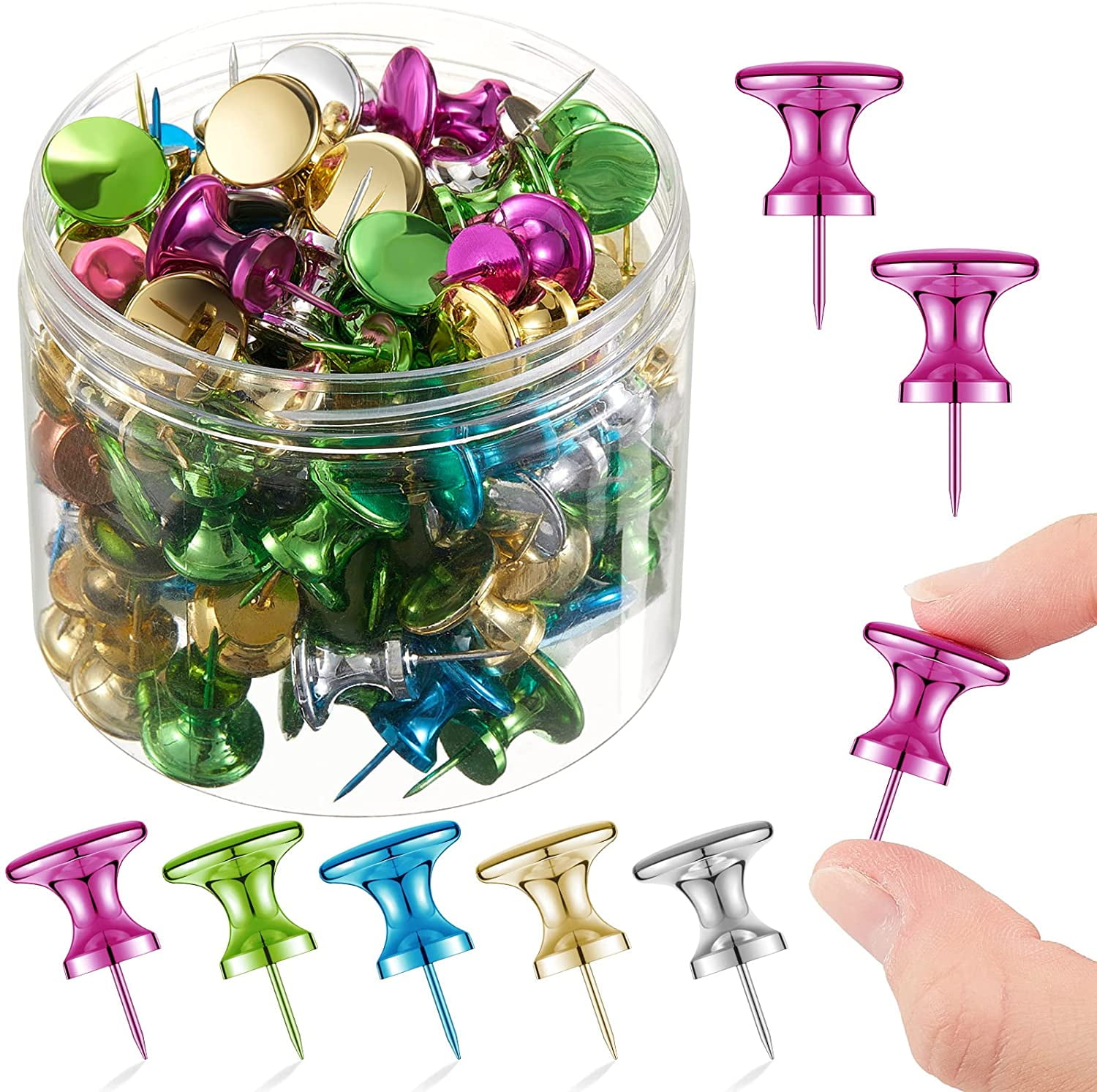 60 Pieces Giant Push Pins Big Thumb Tacks Large Tacks Jumbo Pins Steel Point 1 Inch Plastic Heads Pins Marking Pins for Cork Board (Purple, Gold, Blue, Green, Silver)