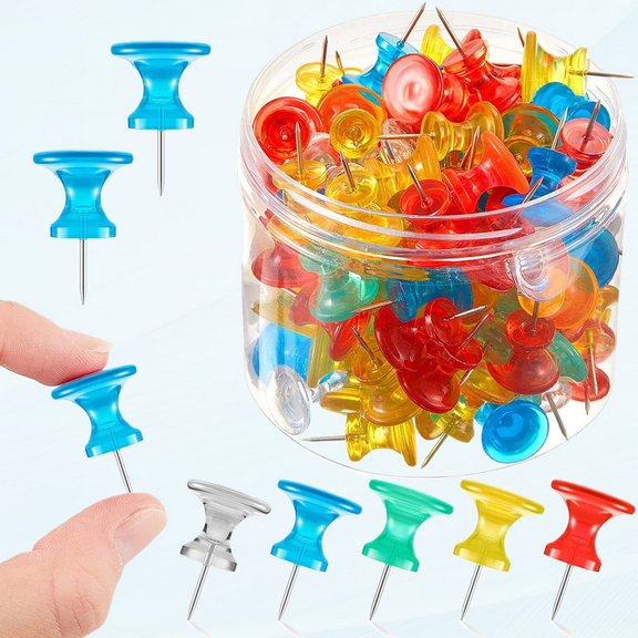 60 Pieces Giant Push Pins Big Thumb Tacks Large Tacks Jumbo Pins Steel Point 1 Inch Plastic Heads Pins Marking Pins for Cork Board (Red, Yellow, Blue, Green, Transparent)