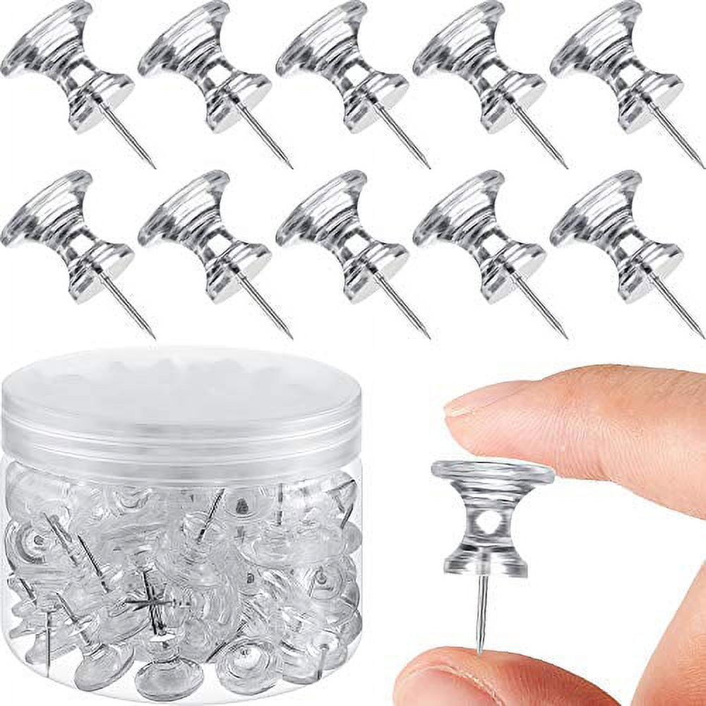 DEEINN Clear Push Pins - 120 Pack, Transparent Thumb Tacks For Walls & Corkboards, Plastic & Steel