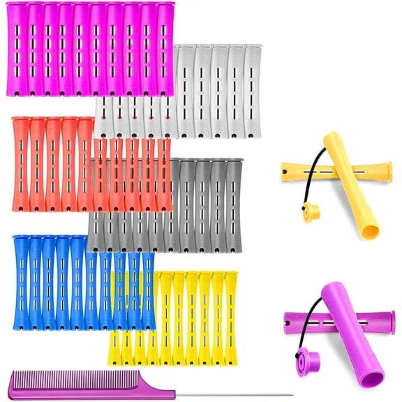60 Pieces Hair Perm Rods Set, Plastic Perming Rods Cold Wave Rods Hair Curling Rollers Set with Steel Tail Comb for Salon Home Hairdressing Styling(6 Sizes)