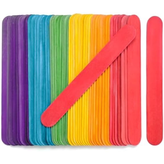 60 Pieces Jumbo Colored Popsicle Sticks, 8 Inch Natural Colored Wooden Craft Sticks, Multi-Purpose Rainbow Ice Cream Sticks for DIY Classroom Crafts, Home Art Projects and Plant Labels