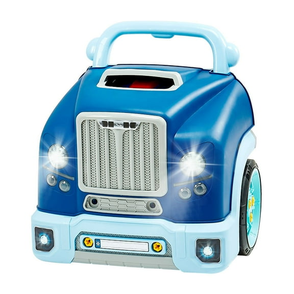 60 Pieces Kids Mechanic Car Repair Toy Set with Removable Parts Lights Sounds Steering Wheel Horn Blue Workshop for Toddlers Ages 3 and Up