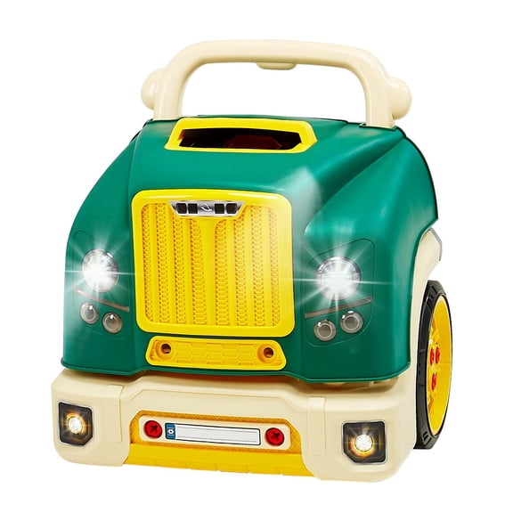 60 Pieces Kids Mechanic Car Repair Toy Set with Removable Parts Lights Sounds Steering Wheel Horn Workshop for Toddlers Ages 3 and Up Green