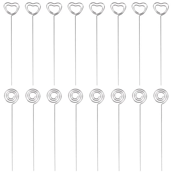 60 Pieces Metal Wires Memo Clip Note Card Holders Table Number Clip Photo Stand for Wedding Cake Decor, Round and Heart Shape, Silvery