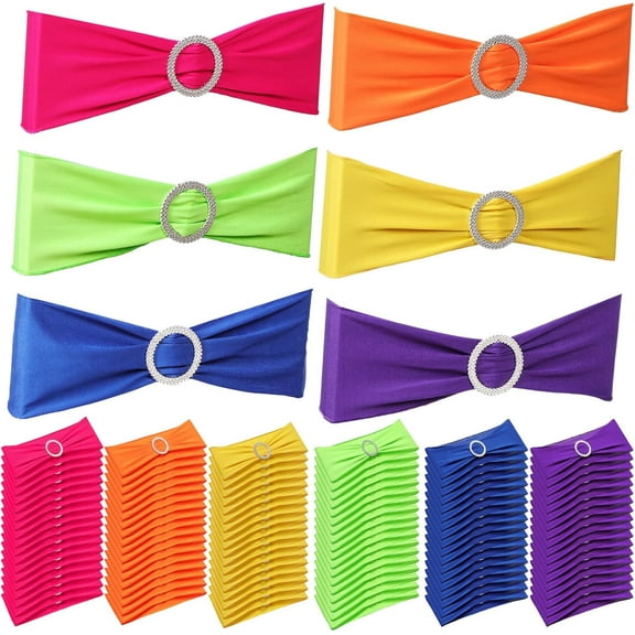 60 Pieces Mexican Theme Stretch Chair Sashes Dining Spandex Chair Sashes Bands with Buckle for Wedding Event Fiesta Party Favor Ceremony Reception Banquet Mardi Gras Decoration (Solid)