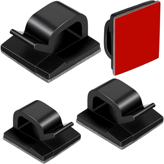 60 Pieces Outdoor Cable Clips with Adhesive Tapes Light Clips Decoration Clips Self Adhesive Hooks Wire Holder for Fairy Light (Black)