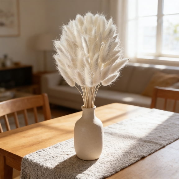 60 Pieces Pink White Bunny Tails Stems, Dried Flower Bouquet Decor, Faux Pampas Grass Arrangement, 32cm with Vase for Display, for Wedding Boho Home Table Centerpiece, Floral Branches