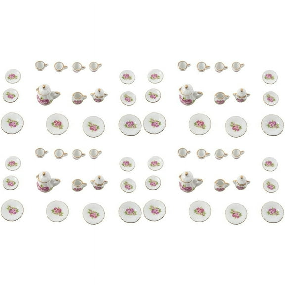 60 Pieces Porcelain Tea Set Miniature Foods Chinese Dishes Cup