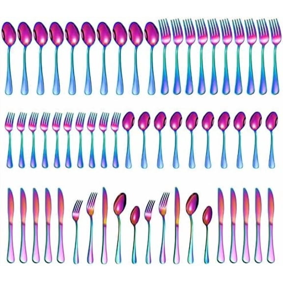 60 Pieces Rainbow Silverware set for 12, Colorful Stainless Steel Flatware Cutlery Set, Kitchen Utensils Set Include Knife Fork Spoon, Tableware Set With Titanium Plated, Dishwasher Safe