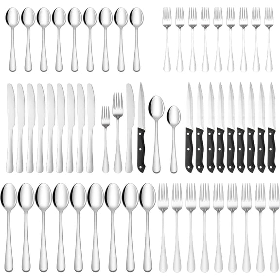 stusgo 60 Pieces Silverware Sets Service for 10, Premium Stainless Steel Flatware Set,Matte Cutlery Set for Family Gatherings, Hotel etc Use, Dishwasher Safe(silver)