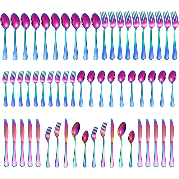 60 Pieces Silverware set for 12, pupikeji Colorful Stainless Steel Flatware Cutlery Set, Kitchen Utensils Set Include Knife Fork Spoon, Tableware Set With Titanium Plated, Dishwasher Safe