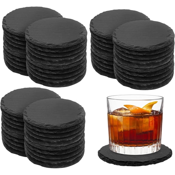 60 Pieces Slate Coasters. 4 inch Black Coasters Stone Coaster Set,Laser Engraving Blanks with Anti-Scratch Bottom, Perfect for use in Your Home, Office, Kitchen,bar or Anywhere.Round
