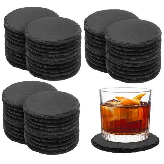 60 Pieces Slate Coasters. Dhfsleo 4 inch Black Coasters Stone Coaster Set,Laser Engraving Blanks with Anti-Scratch Bottom, Perfect for use in Your Home, Office, Kitchen,bar or Anywhere.Round Y101