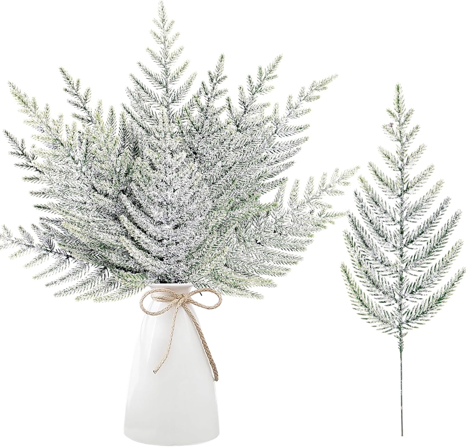 60 Pieces Snow Frosted Artificial Pine Branches 10.9 Inches Christmas