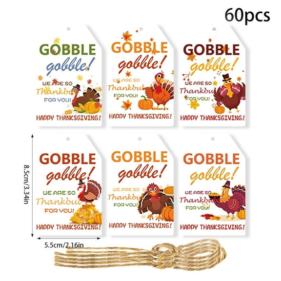 60 Pcs Thanksgiving Autumn Gift Tags Happy Thanksgiving Day Pumpkin Maple Leaves Theme Paper Hanging Craft Label for Fall Harvest Party Holiday Letters Gift Wrapping Decoration