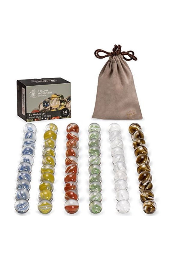 60 Pieces Translucent Chinese Checkers Glass Marbles with Petal Design - 14 Millimeters