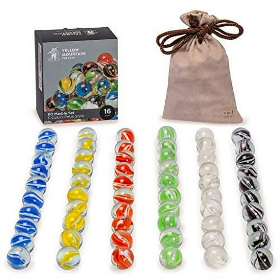 60 Pieces Translucent Chinese Checkers Glass Marbles with Petal Design - 16 Millimeters