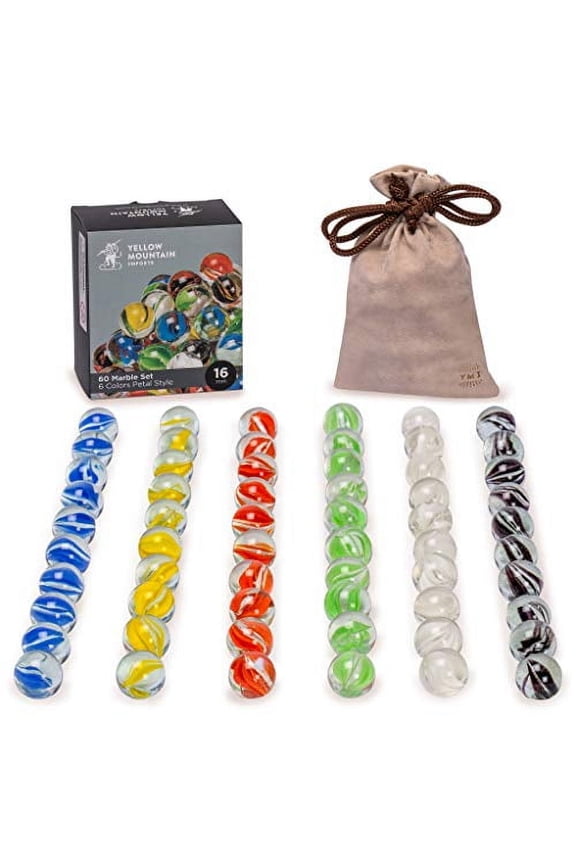 60 Pieces Translucent Chinese Checkers Glass Marbles with Petal Design - 16 Millimeters