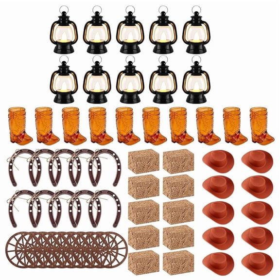 60 Pieces Western Theme Party Centerpiece Cowboy Party Decor with Lantern Cowboy Hat Boot for Rustic Country Birthday
