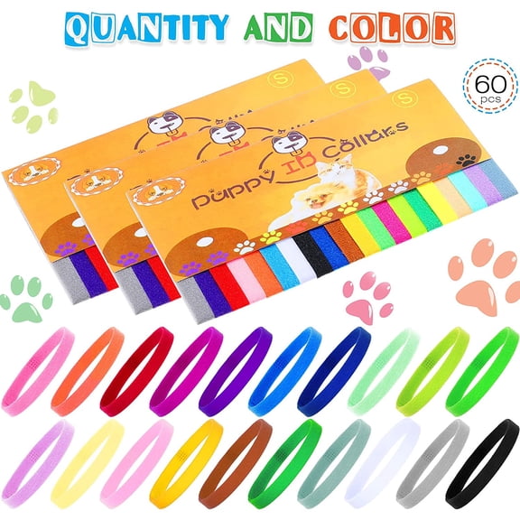 60 Pieces Whelping Puppy ID Collars Adjustable Double-Sided Pet ID Bands Large