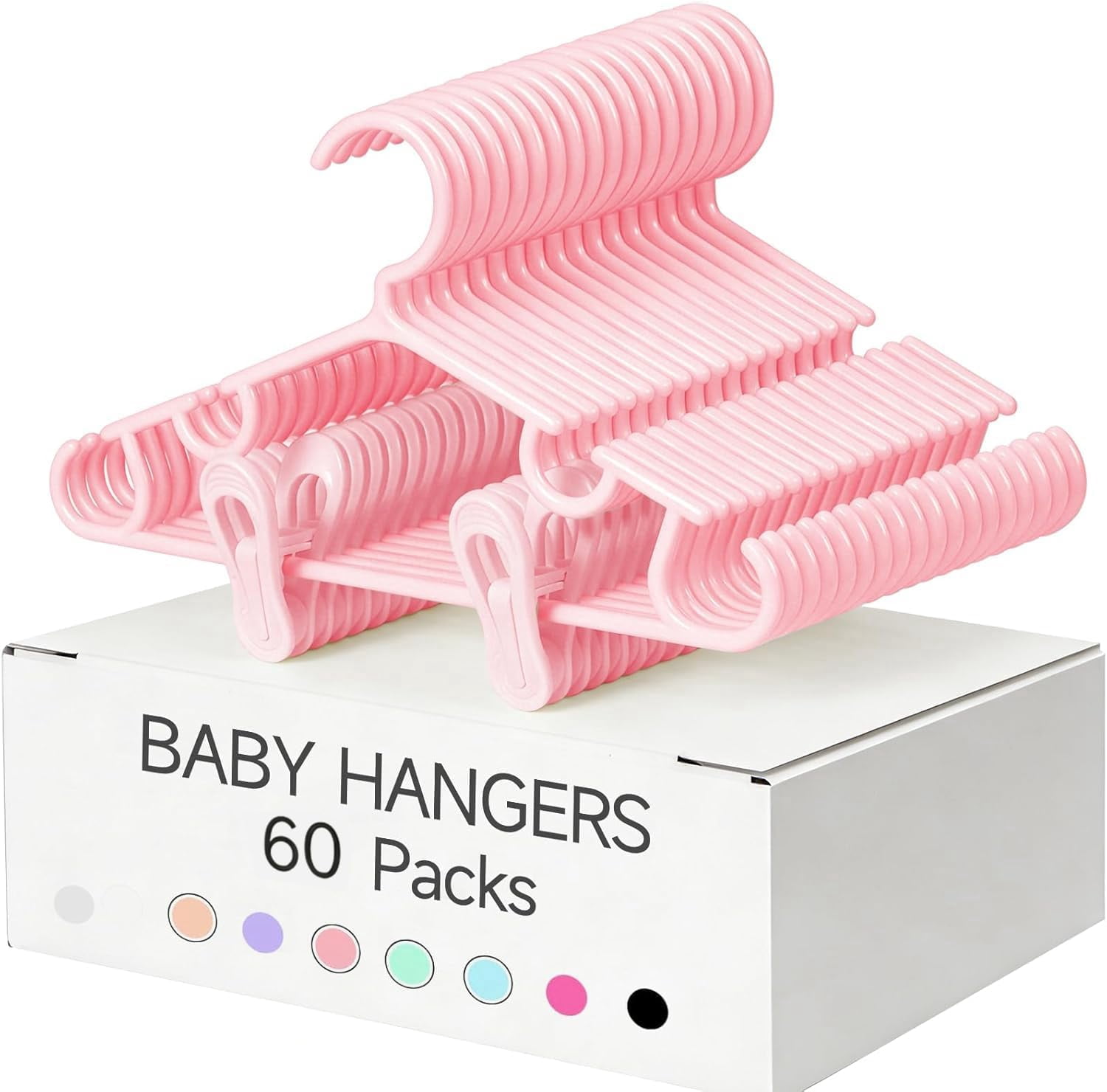 60 Pink Plastic Clothes Hangers with Clips, Closet Organization