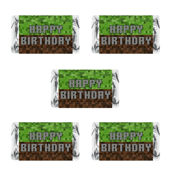 60 Pixel Miner Miniature Candy Bar Wrapper, Mini Candy Bar Stickers for Mine Themed Birthday Party, Craft Event Decorations, Candy Not Included. Made in USA