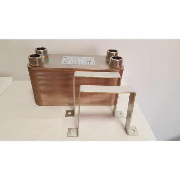 60 Plate Water to Water Brazed Plate Heat Exchanger 1 1/4" MPT Ports w/ Brackets