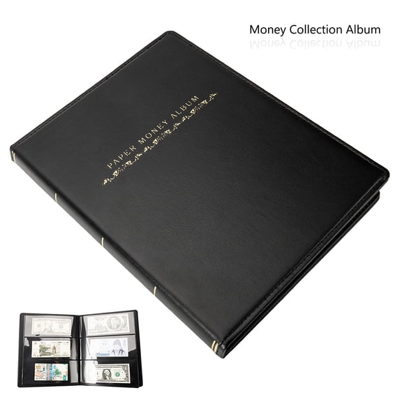 60 Pockets Currency Collection Holder Paper Money Banknote Album Book (black )