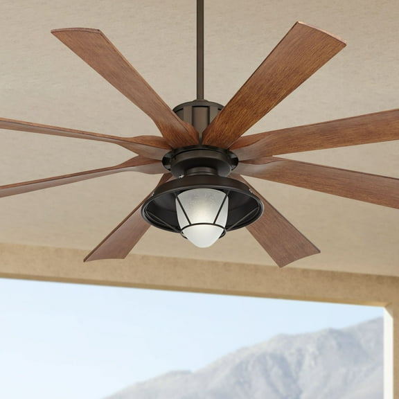 60" Possini Euro Design Defender Industrial Indoor Outdoor Ceiling Fan with LED Light Remote Oil Rubbed Bronze Koa Damp Rated for Patio Exterior Home