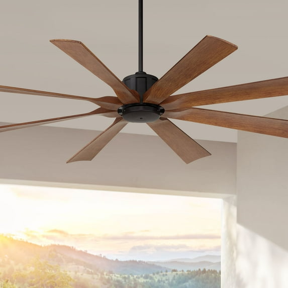 60" Possini Euro Design Defender Modern Industrial Indoor Outdoor Ceiling Fan Remote Control Matte Black Koa Damp Rated for Patio