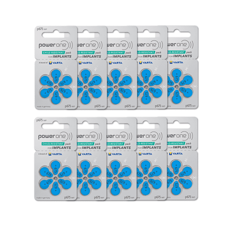 60 Mercury Free Hearing Aid Batteries Size: 675P Cochlear Implant by Power One