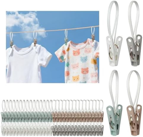 60 Ppcs Clothes Pins with Plastic Rope, Multi-Purpose Clips for Hanging ...