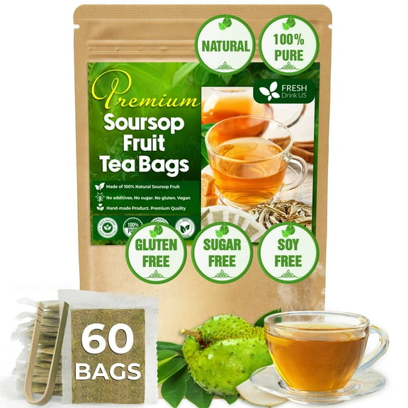 60 Premium Soursop Graviola Fruit Tea Bags, 100% Natural and Pure from Soursop Fruits, Made With Natural Materials-Corn Fiber Tea Bag, Sugar/Caffeine/Gluten Free, Hoja Guanabana Tea