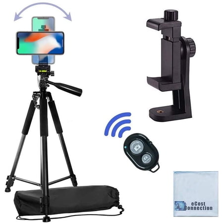 60" Pro Series Professional Camera Tripod and Universal Rotating Smartphone Mount for All iPhone and Android Smartphones with Wireless Remote for All Smartphones + eCostConnection Microfiber Cloth