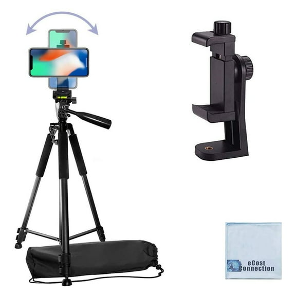 60" Pro Series Professional Camera Tripod and Universal Rotating Smartphone Mount for All iPhone and Android Smartphones + eCostConnection Microfiber Cloth