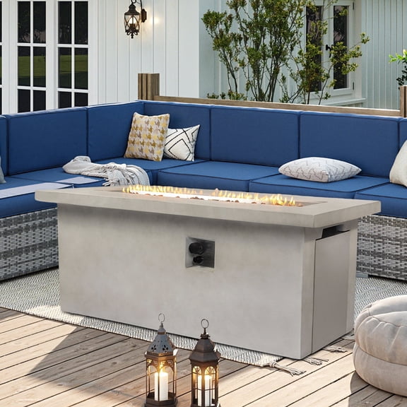 60" Propane Fire Pit Table – 60,000 BTU Outdoor Gas Fireplace, Concrete Build with Electronic Ignition & Hidden Storage, Converts to Natural Gas, All-Weather Design for Patio, Backyard, or Garden