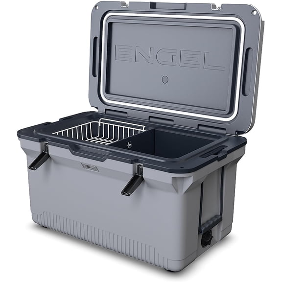 60 QT Ultra-Light Injection Molded Cooler - Ice Chest Keeps Ice up to 7 Days - Large Cooler Includes Wire Basket, Divider and Built-in Bottle Opener