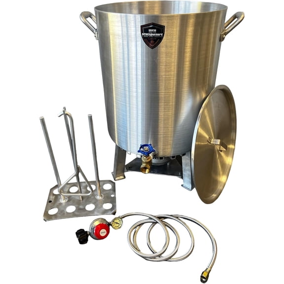 60 Qt Dual Turkey Fryer Pot With Drain Valve/Lid & Turkey Rack