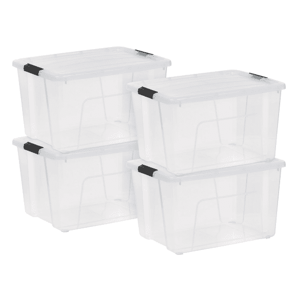 60 Qt. Plastic Storage Bins with Lids, Stackable Storage Containers, Totes, 4 Pack