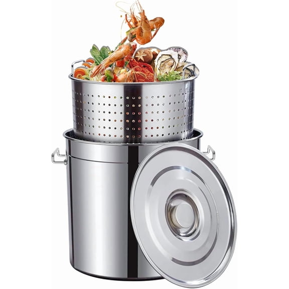 Sedeke 60-Quart Stainless Steel Seafood Boil Pot with Lid and Strainer, Turkey Fryer Pot, Stock Pot Boiler Deep,Fried Cooker for Commercial Outdoors