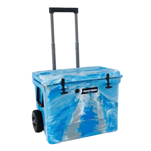 60 Quart Wheeled Cooler with Telescoping Handle  USA Made Rolling Hard Ice Chest, Blue White Gray Camo | Frosted Frog