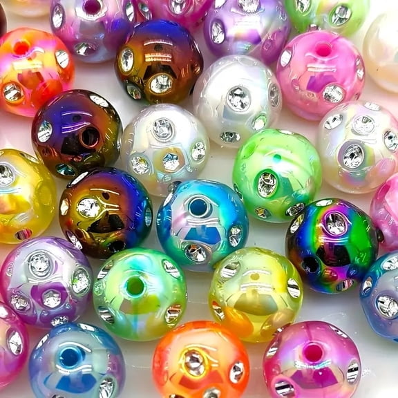 60 Rainbow Gloss Round 16mm Colored Synthetic Crystal Beads - Suitable for DIY Jewelry, Bracelet Beads, Necklaces, and Bead Pen Craft Projects, Jewelry Making Beads Charm