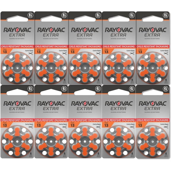 60 Rayovac Extra Advanced Size 13 Hearing Aid Batteries 1.45V Zinc Air Exp 2028