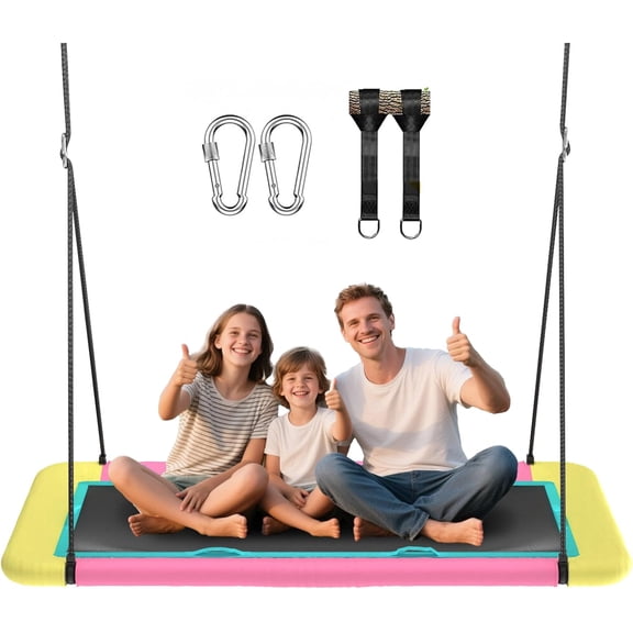 60'' Rectangle Platform Tree Swing for Kids and Adults, Giant Flying Swing with Adjustable Hanging Strap, Waterproof Textilene Fabric Tear & UV Resistant, Swings Set for Backyard Garden